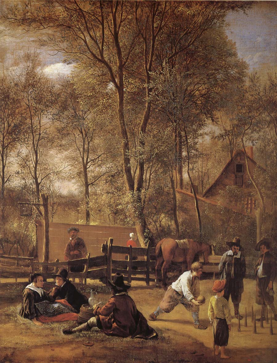 Jan Steen Kagelspelarna outside a vardshus